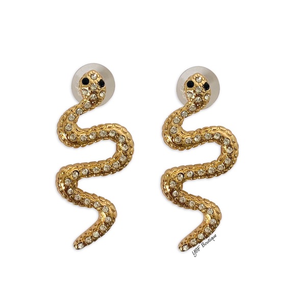 New Gold & Black Snake Rhinestone Post Fashion Earrings - Picture 3 of 5